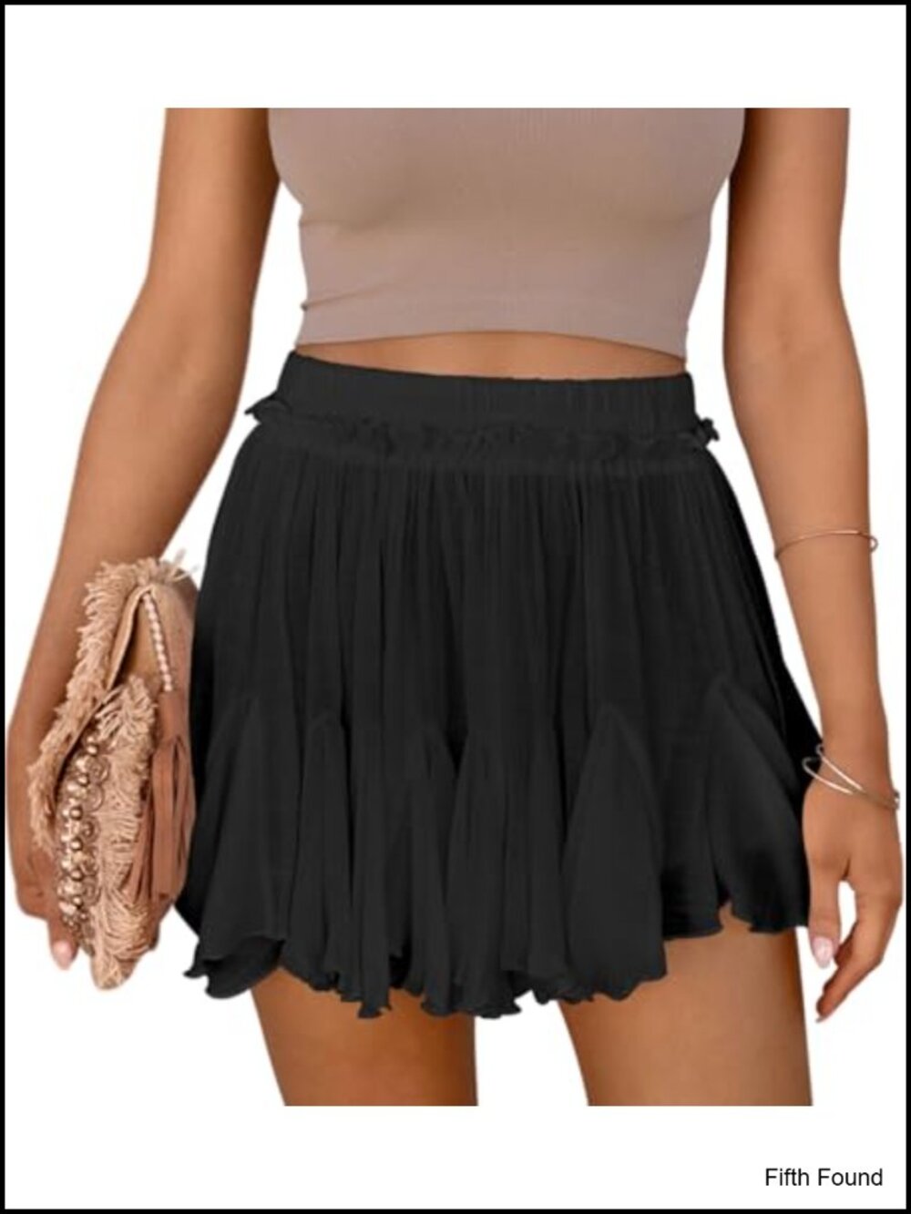 Women's Flowy Boho Ruffle Mini Skort High Waist Pleated Skorts with Pockets